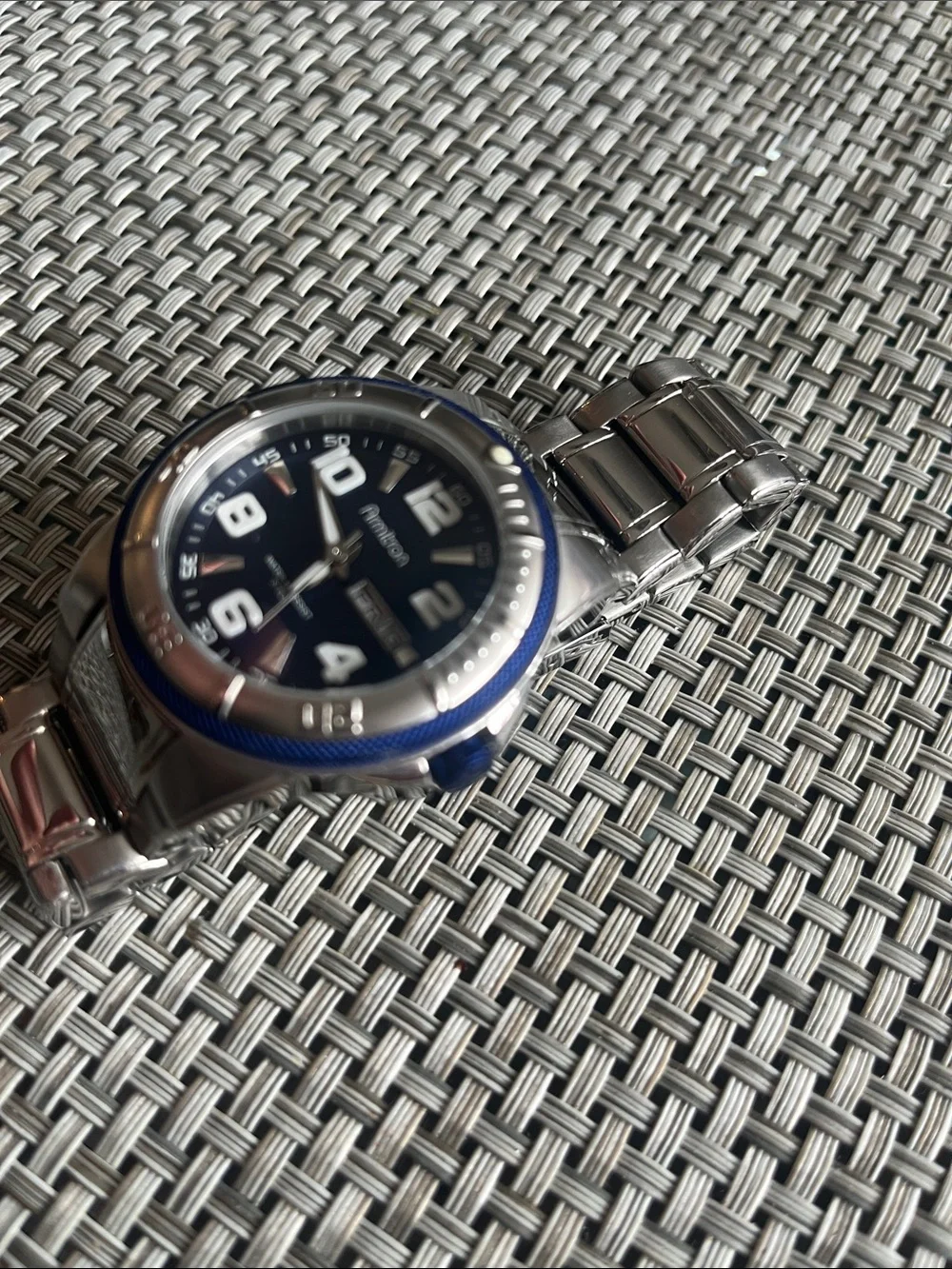 Armitron Silver-Tone Watch with Blue Dial and Bezel